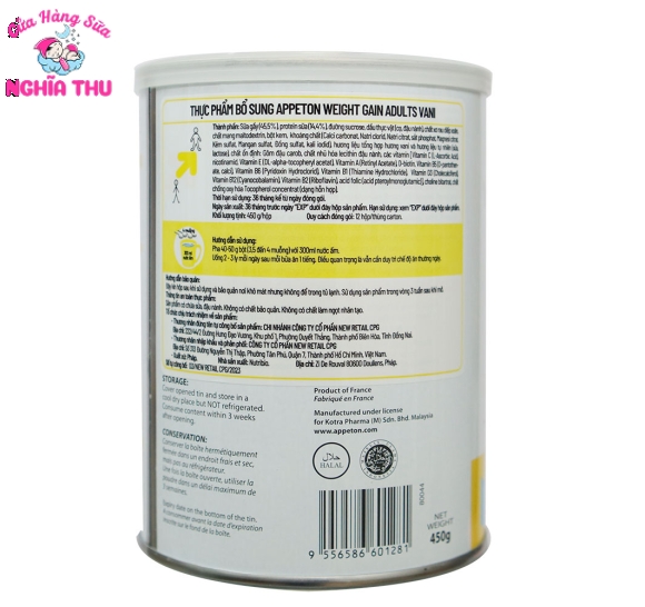 Sữa Appeton Weight Gain Adults vị Vani 450g (sữa cho người gầy)