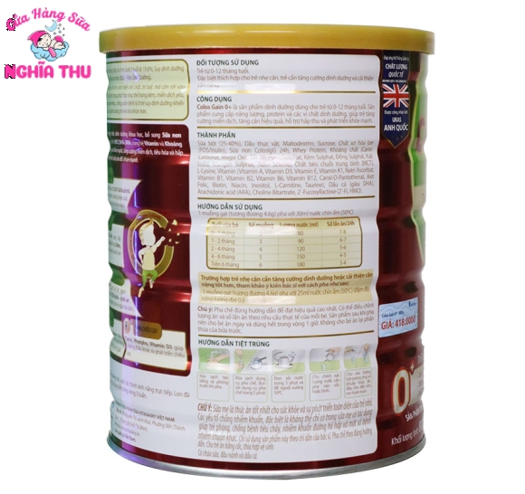 Sữa Colos Gain 0+ 800G (trẻ từ 0-12 tháng)