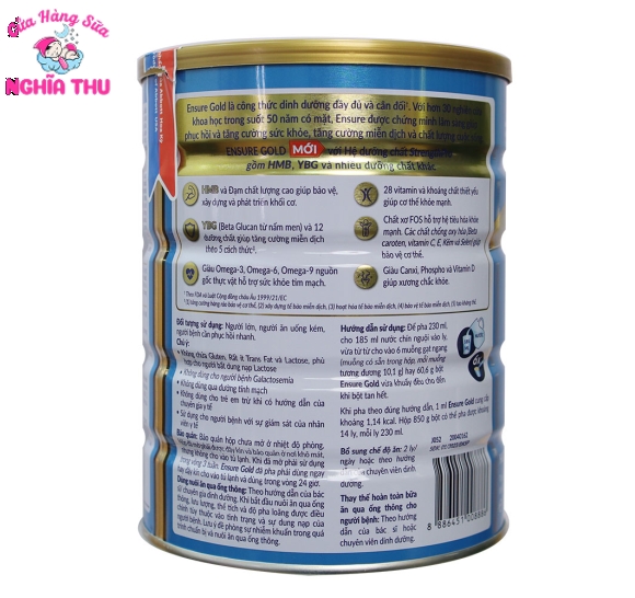 Sữa Ensure Gold Ít Ngọt Vani 800g Abbott Hoa Kỳ