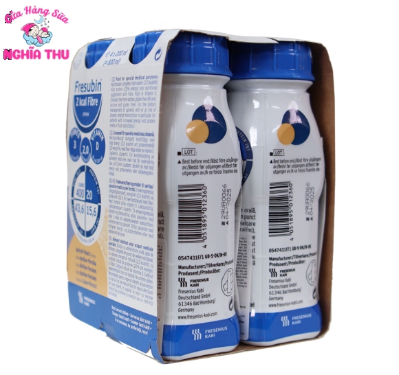 Sữa Fresubin 2Kcal Fibre Vị Đào 200ml (1 vỉ 4 chai)