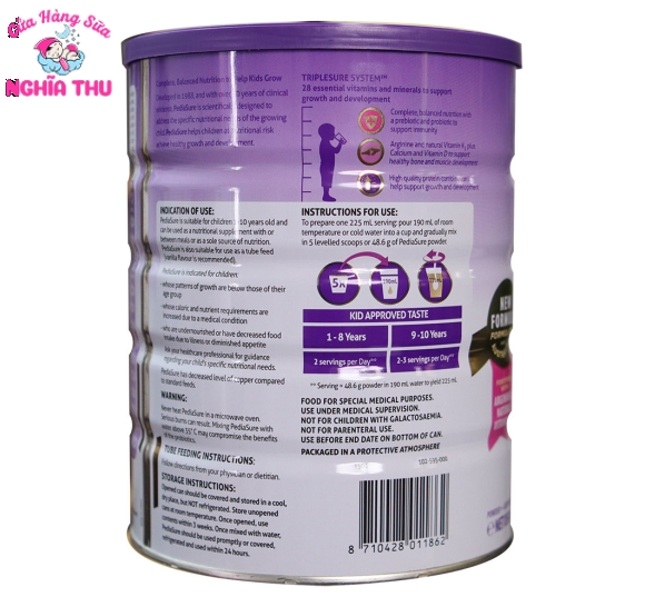 Sữa PediaSure Úc Nắp Tím 850G (trẻ từ 1-10 tuổi)