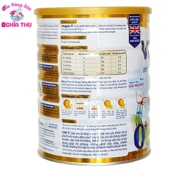 Sữa Vitagrow 0+ 900G (trẻ từ 0-12 tháng)